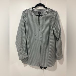 Black/White Striped No-iron Popover Shirt